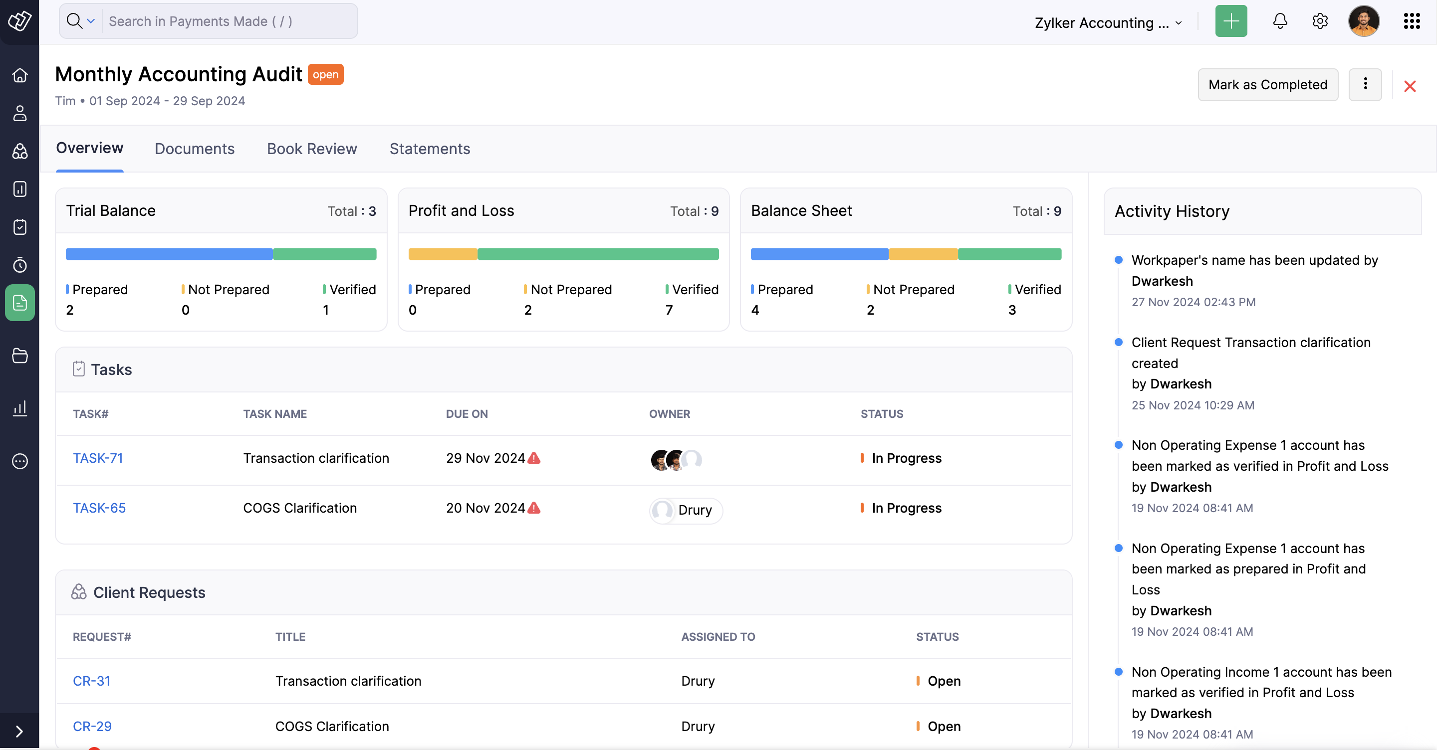 screenshot of Zoho Practice